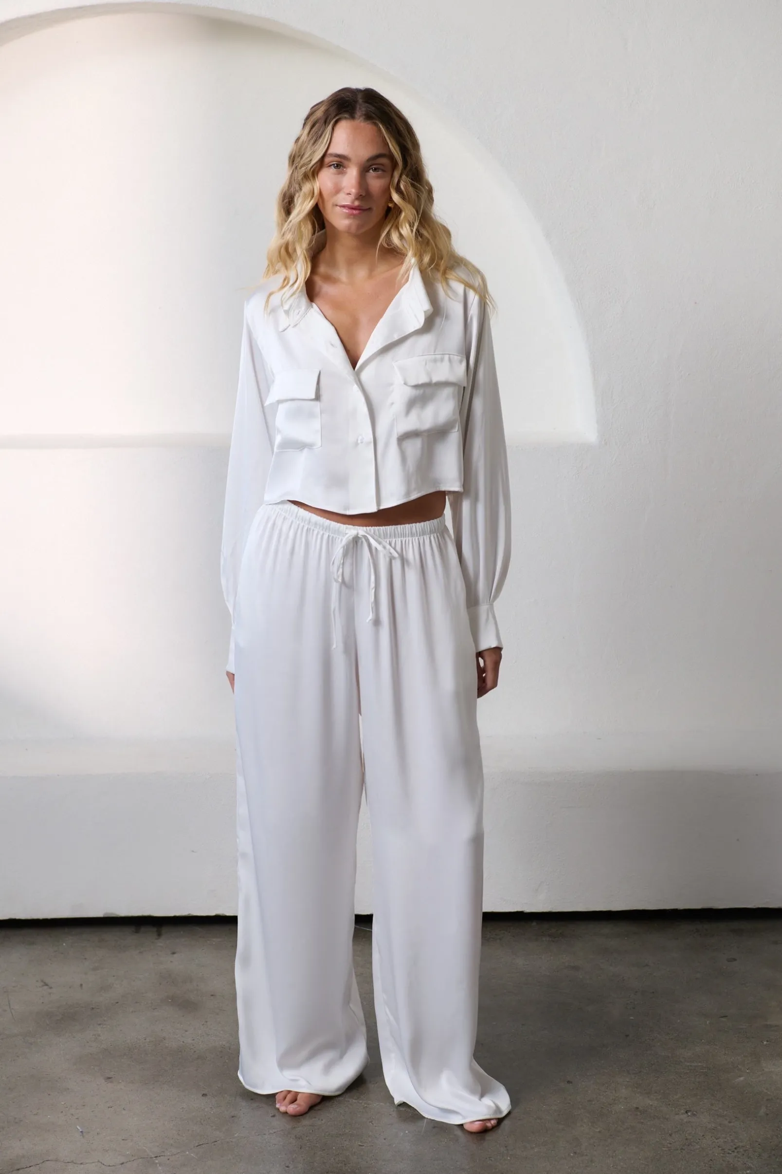 Hot Kat The Label Gracie Shirt Pant Set Ivory white