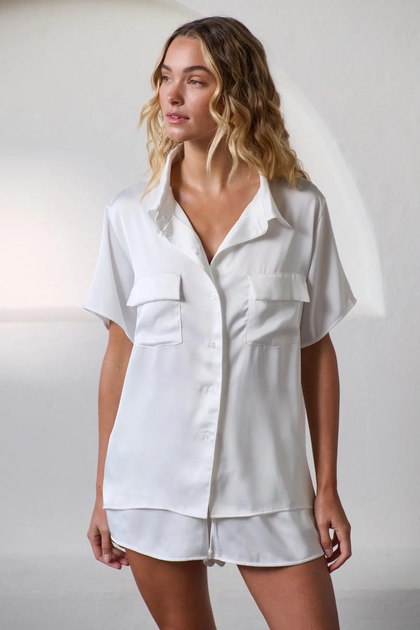 Flash Sale Kat The Label Gracie Short Sleeve Short Set Ivory white